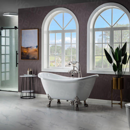 WOODBRIDGE 59" Heavy Duty Acrylic Double Slipper Clawfoot Bath Tub