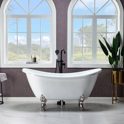 WOODBRIDGE 59" Heavy Duty Acrylic Double Slipper Clawfoot Bath Tub