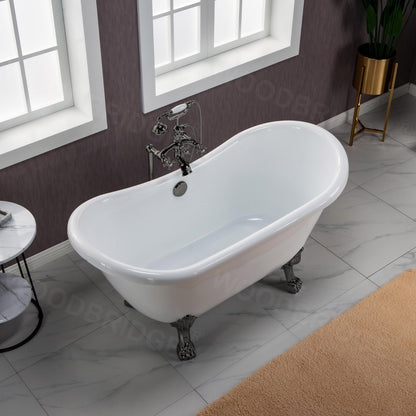 WOODBRIDGE 59" Heavy Duty Acrylic Double Slipper Clawfoot Bath Tub
