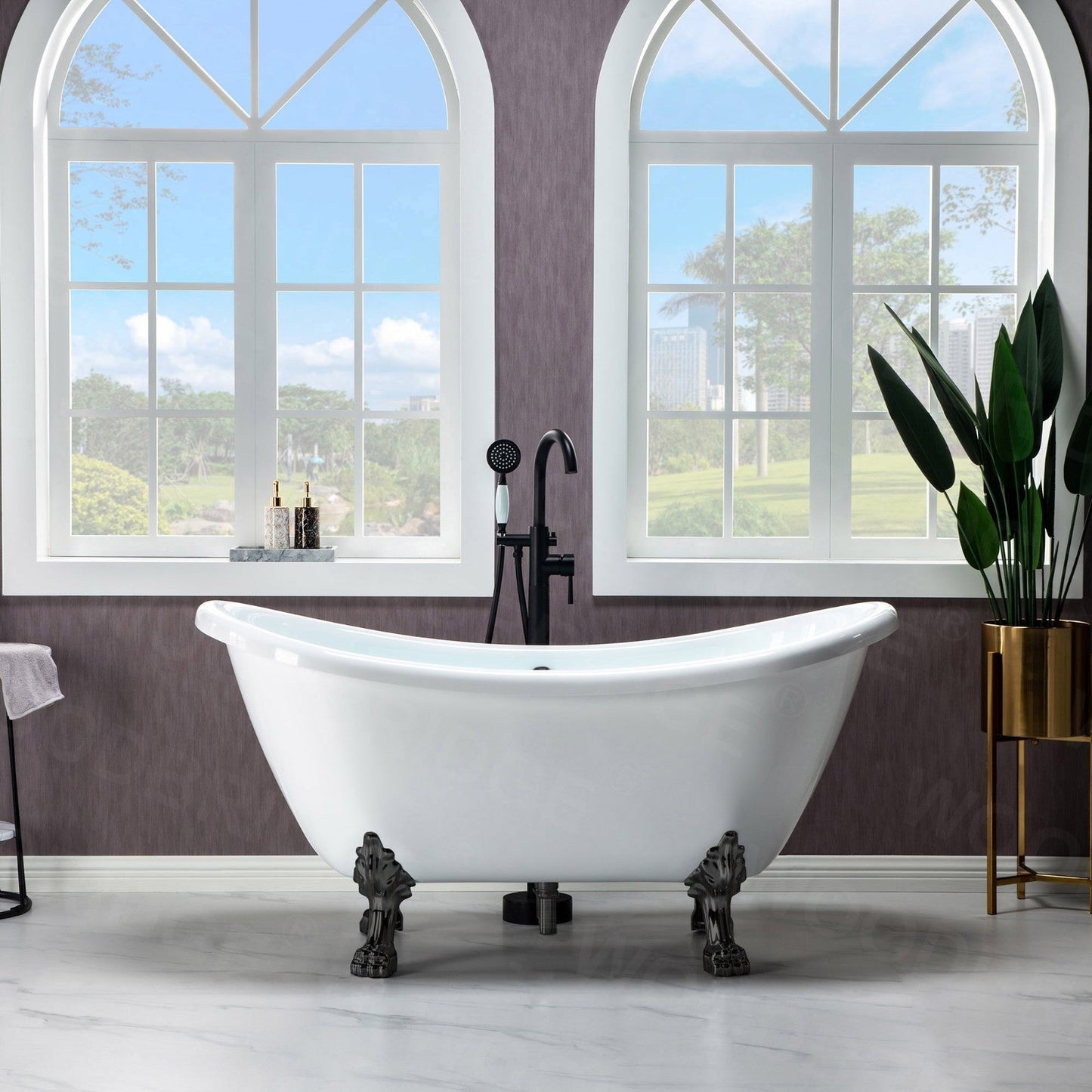 WOODBRIDGE 59" Heavy Duty Acrylic Double Slipper Clawfoot Bath Tub