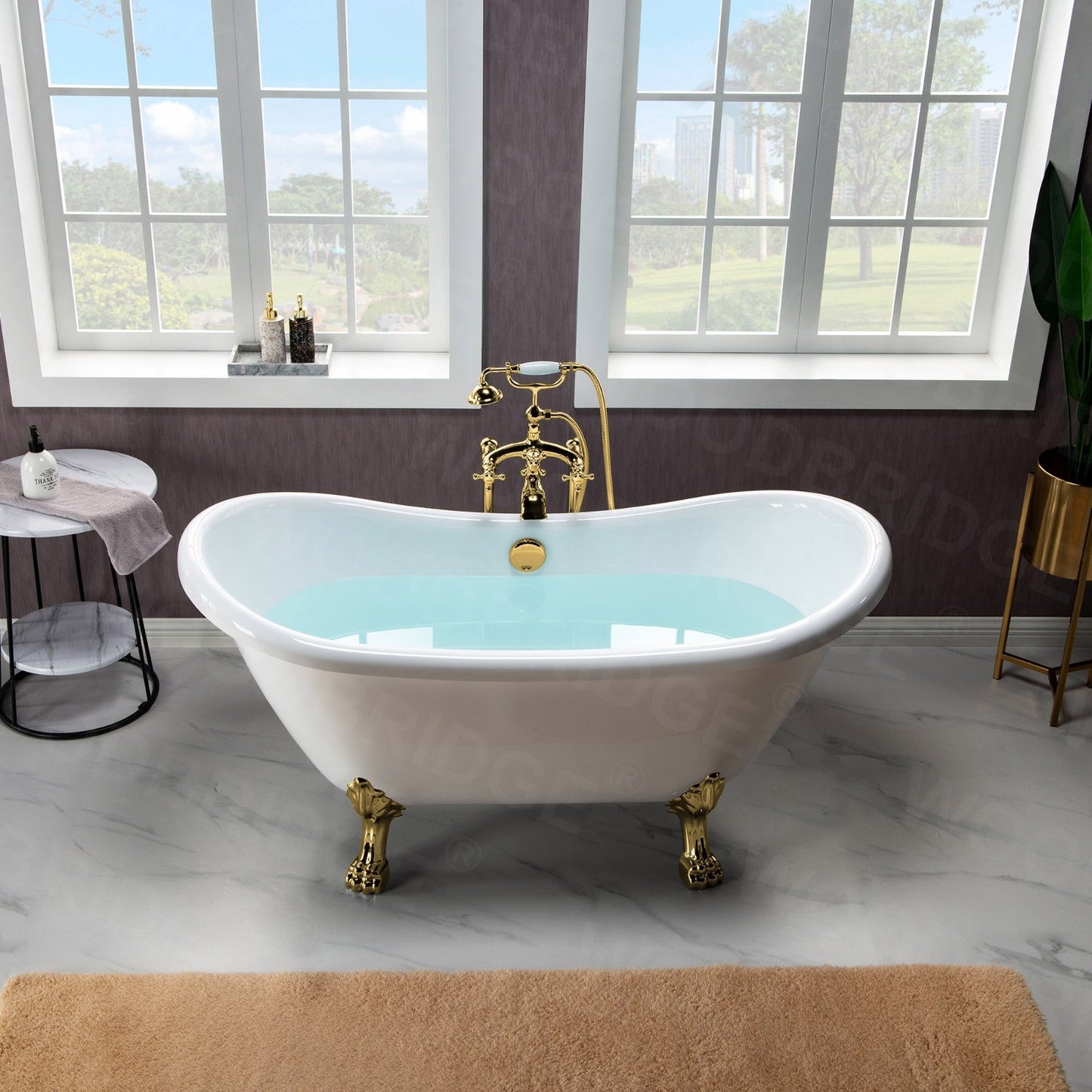 WOODBRIDGE 59" Heavy Duty Acrylic Double Slipper Clawfoot Bath Tub