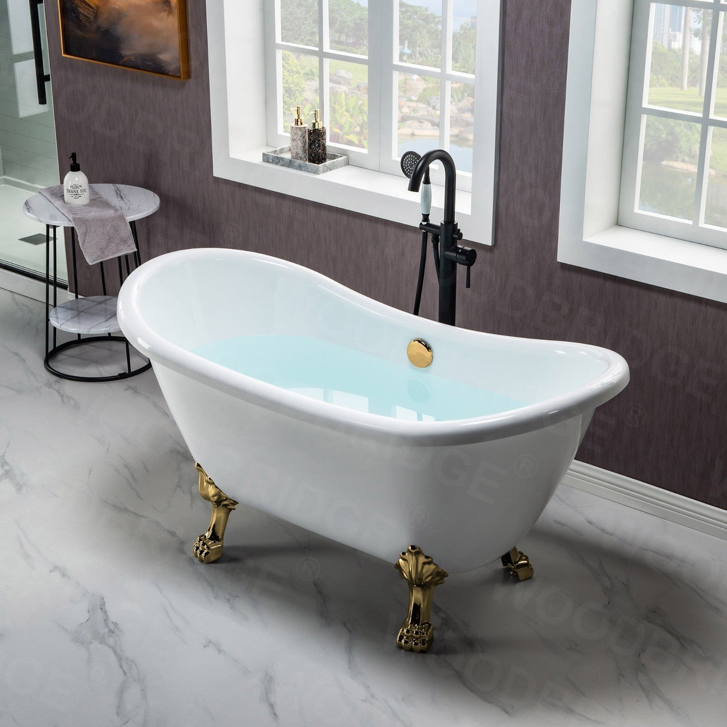 WOODBRIDGE 59" Heavy Duty Acrylic Double Slipper Clawfoot Bath Tub