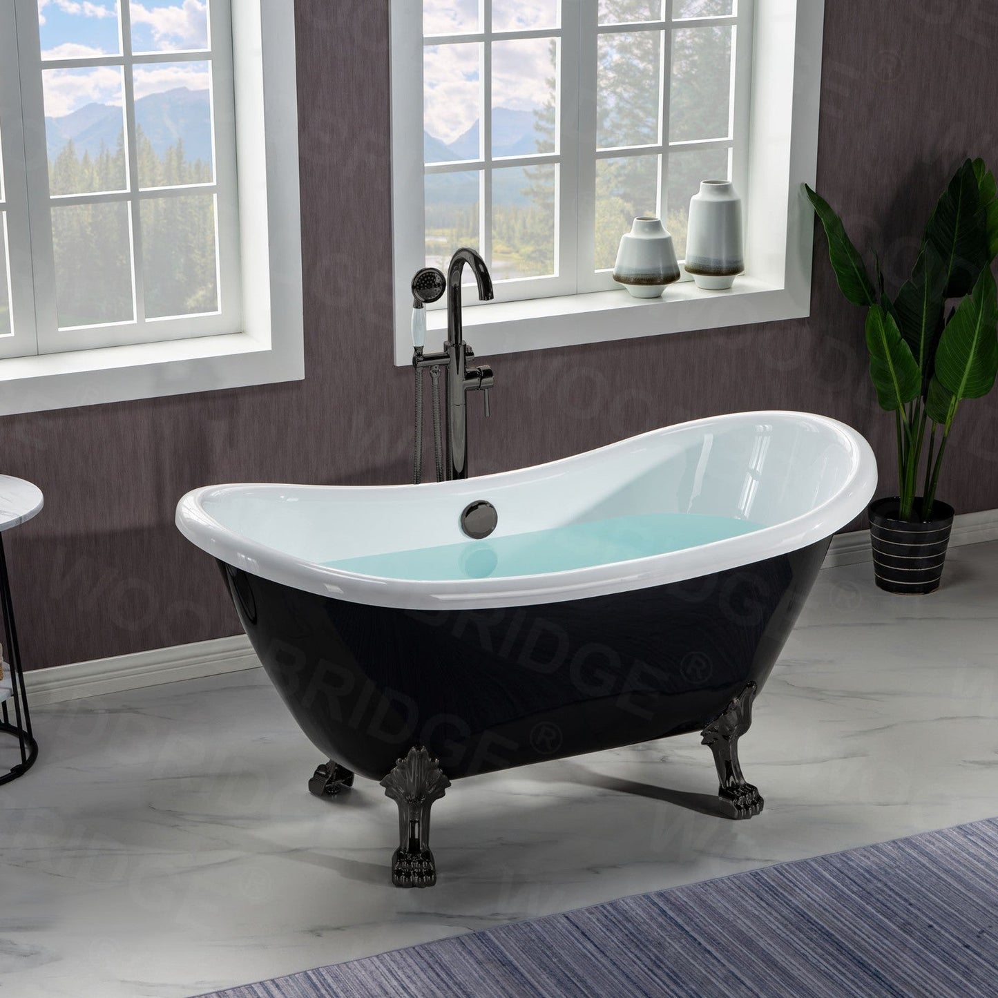 WOODBRIDGE 59" Heavy Duty Acrylic Double Slipper Clawfoot Bath Tub