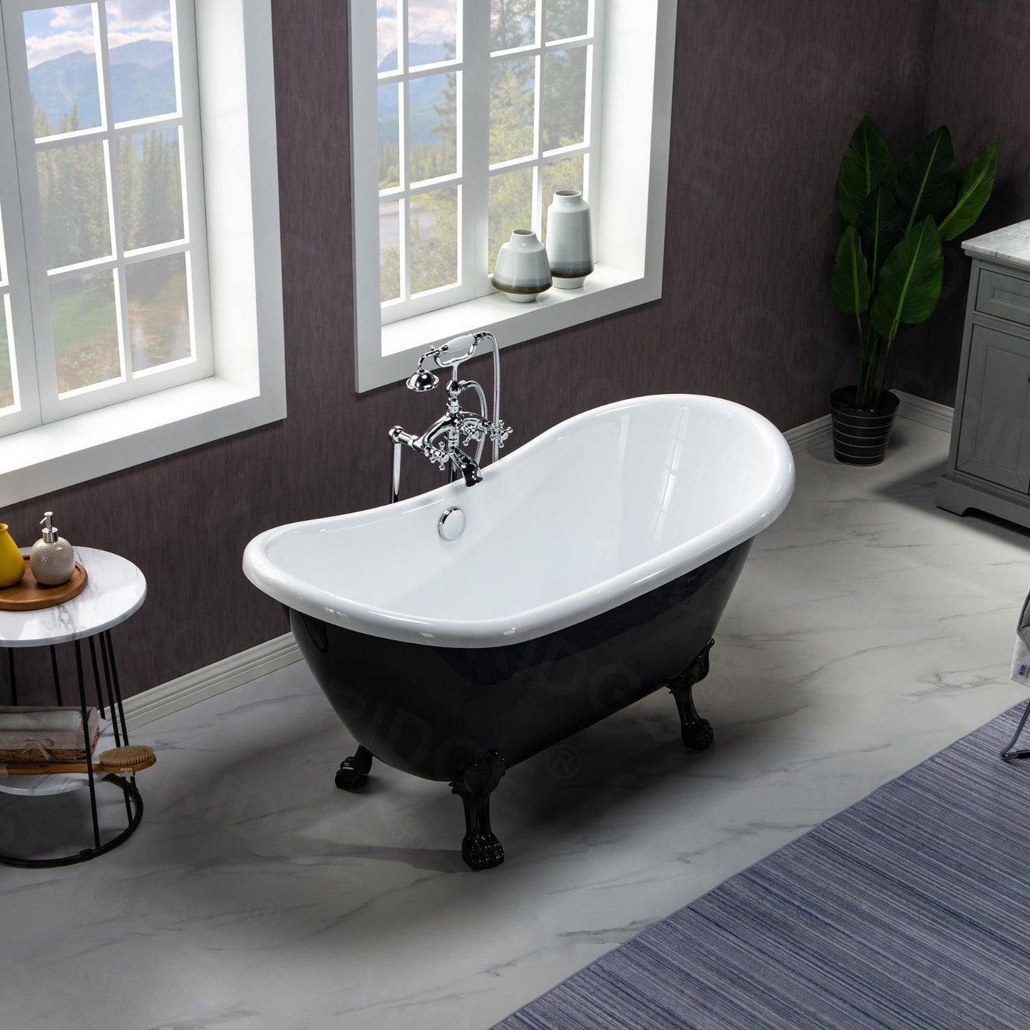 WOODBRIDGE 59" Heavy Duty Acrylic Double Slipper Clawfoot Bath Tub