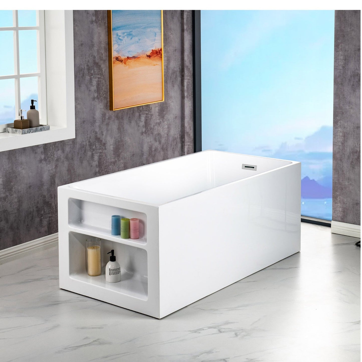 WOODBRIDGE 59" Acrylic Freestanding Bathtub Contemporary Soaking Tub