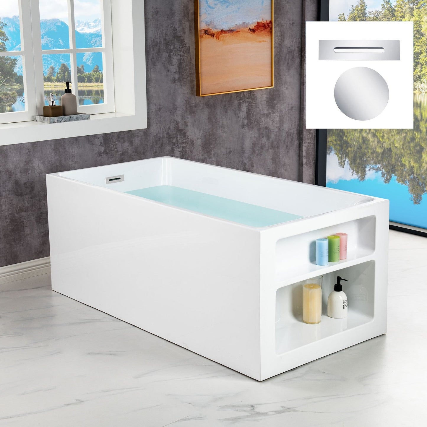 WOODBRIDGE 59" Acrylic Freestanding Bathtub Contemporary Soaking Tub