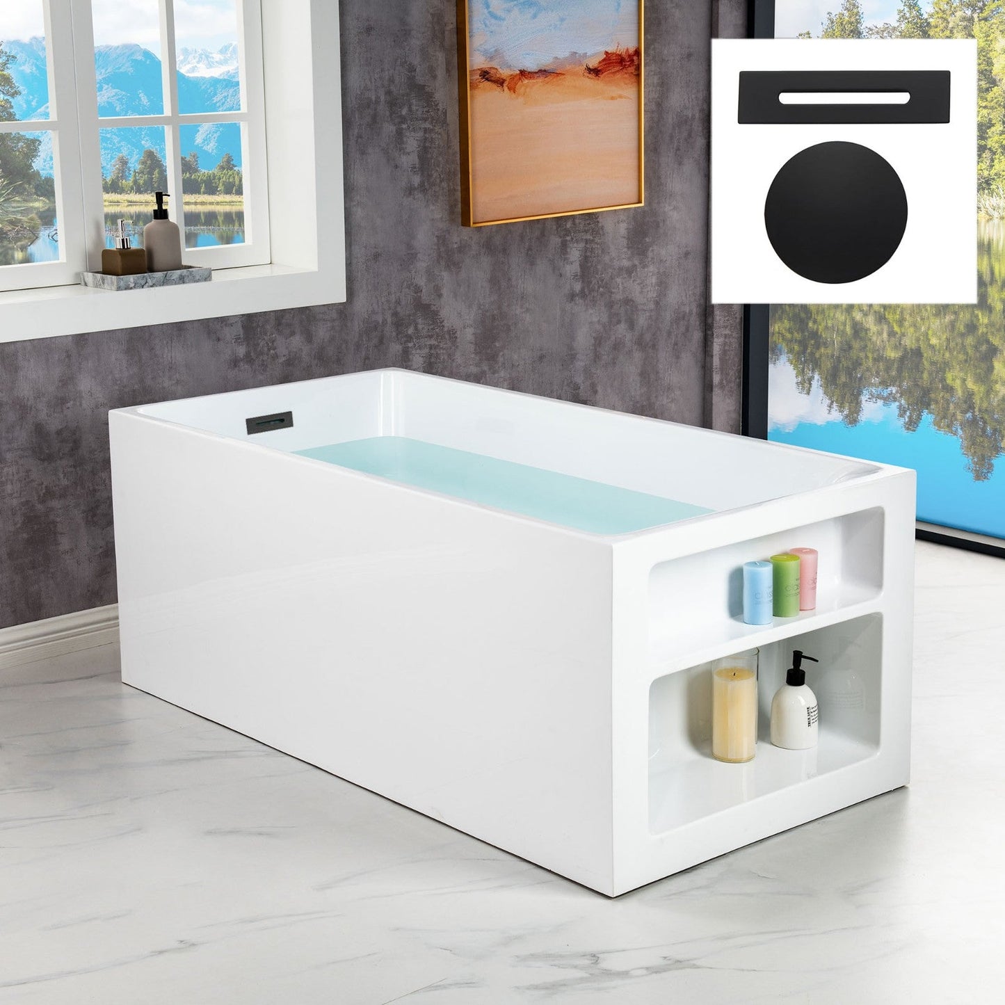 WOODBRIDGE 59" Acrylic Freestanding Bathtub Contemporary Soaking Tub