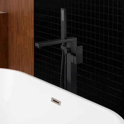 WOODBRIDGE F0003BN Contemporary Single Handle Floor Mount Freestanding Tub Filler Faucet with Hand shower