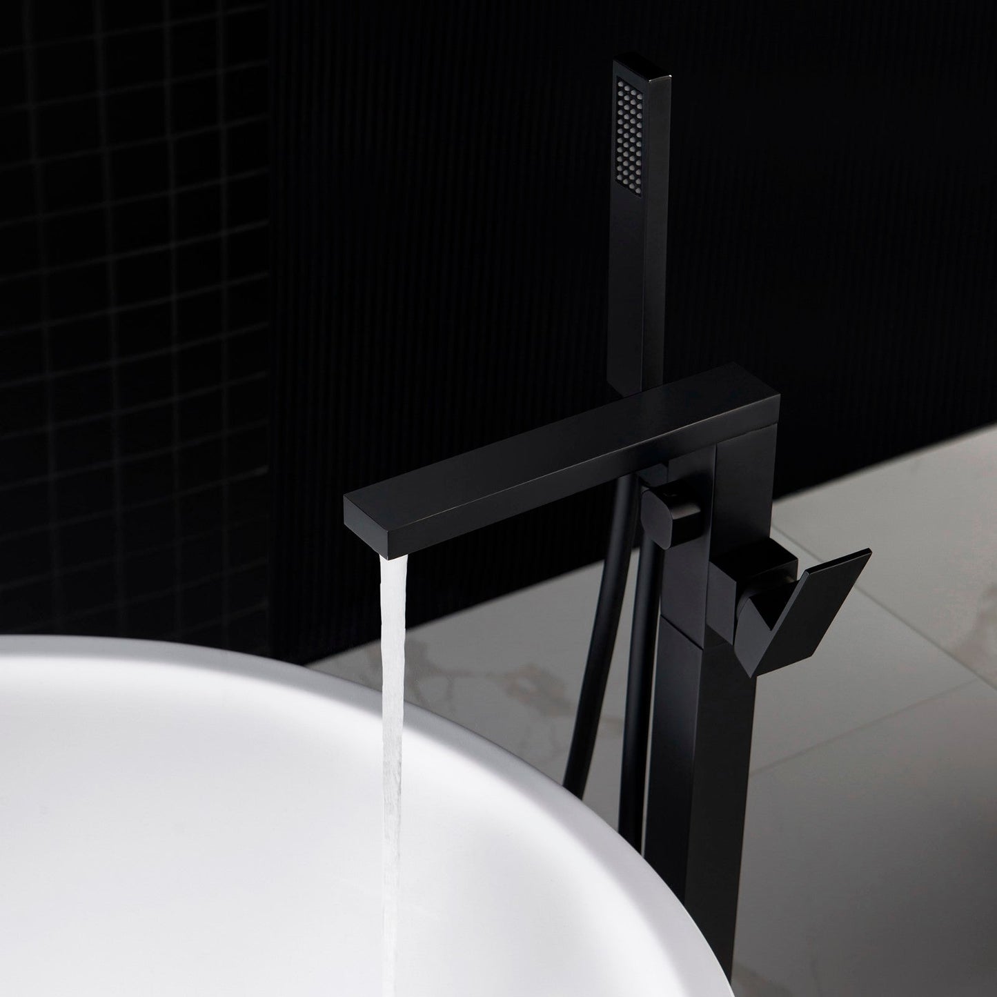 WOODBRIDGE F0003BN Contemporary Single Handle Floor Mount Freestanding Tub Filler Faucet with Hand shower