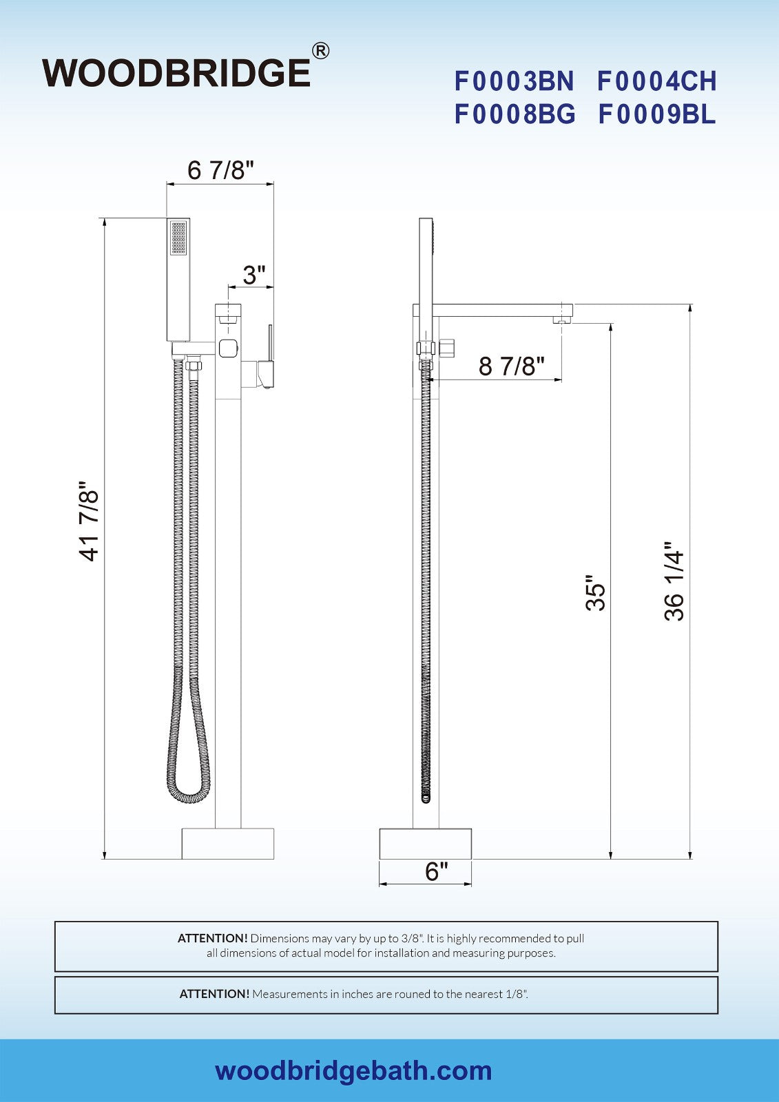 WOODBRIDGE F0003BN Contemporary Single Handle Floor Mount Freestanding Tub Filler Faucet with Hand shower
