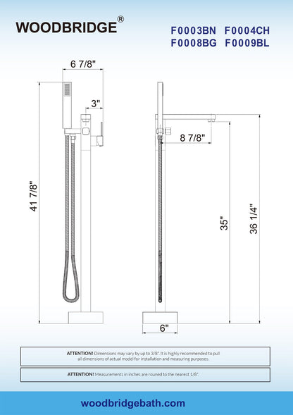 WOODBRIDGE F0003BN Contemporary Single Handle Floor Mount Freestanding Tub Filler Faucet with Hand shower