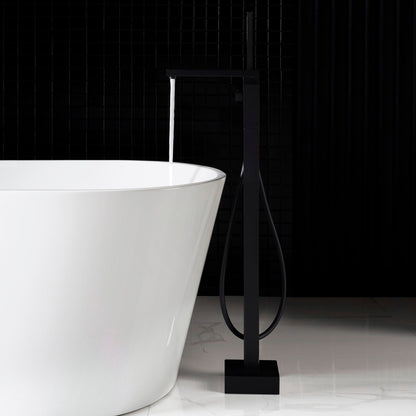 WOODBRIDGE F0003BN Contemporary Single Handle Floor Mount Freestanding Tub Filler Faucet with Hand shower