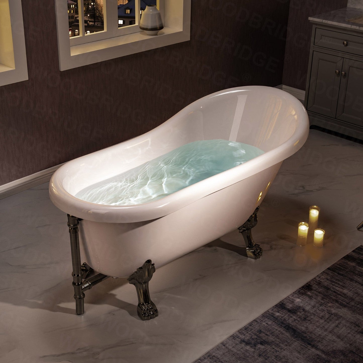 WOODBRIDGE 59" Heavy Duty Acrylic Slipper Clawfoot Bath Tub