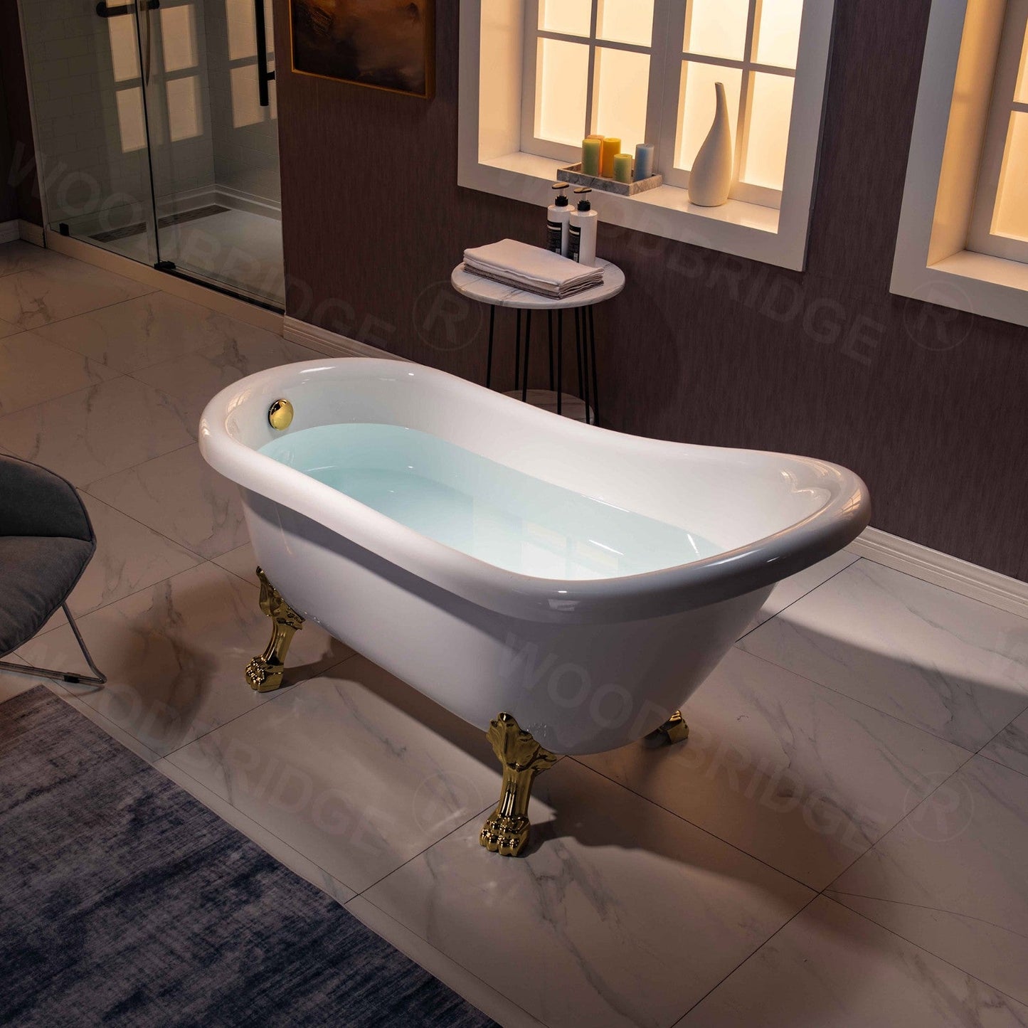 WOODBRIDGE 59" Heavy Duty Acrylic Slipper Clawfoot Bath Tub