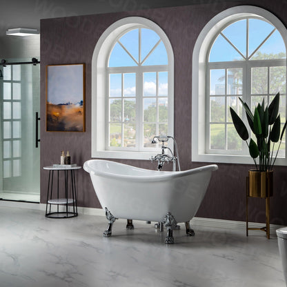 WOODBRIDGE 59" Heavy Duty Acrylic Double Slipper Clawfoot Bath Tub