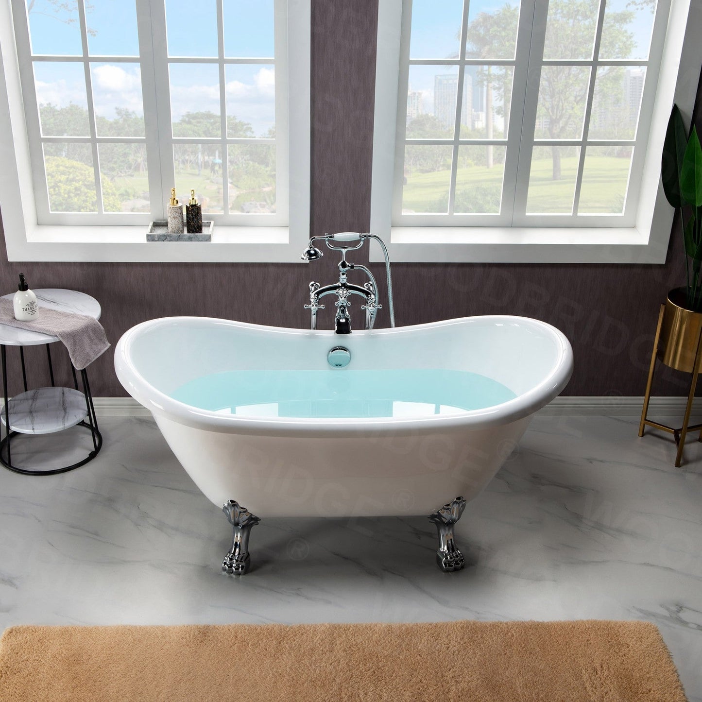 WOODBRIDGE 59" Heavy Duty Acrylic Double Slipper Clawfoot Bath Tub