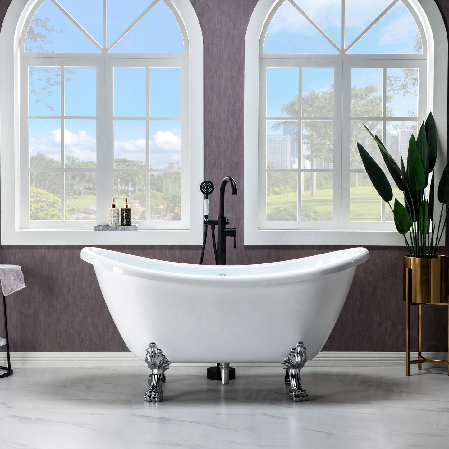 WOODBRIDGE 59" Heavy Duty Acrylic Double Slipper Clawfoot Bath Tub