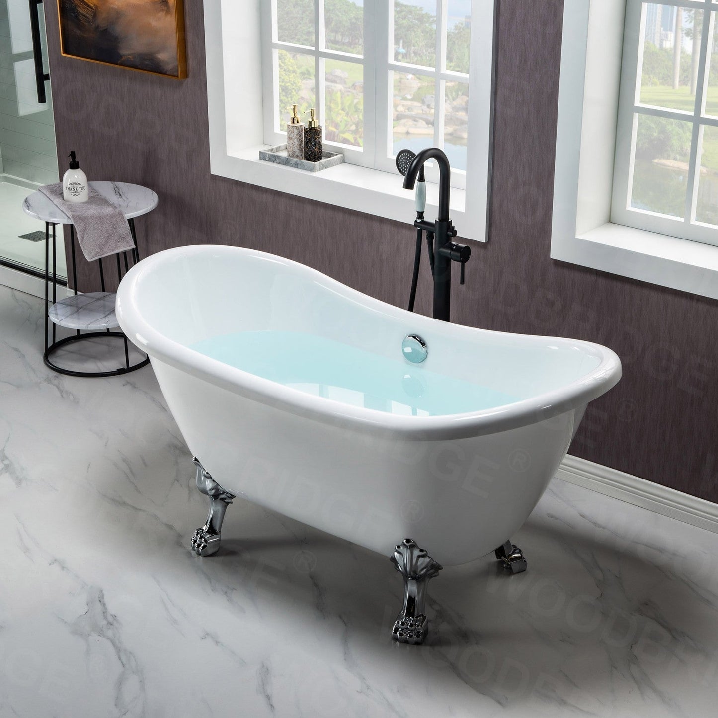 WOODBRIDGE 59" Heavy Duty Acrylic Double Slipper Clawfoot Bath Tub