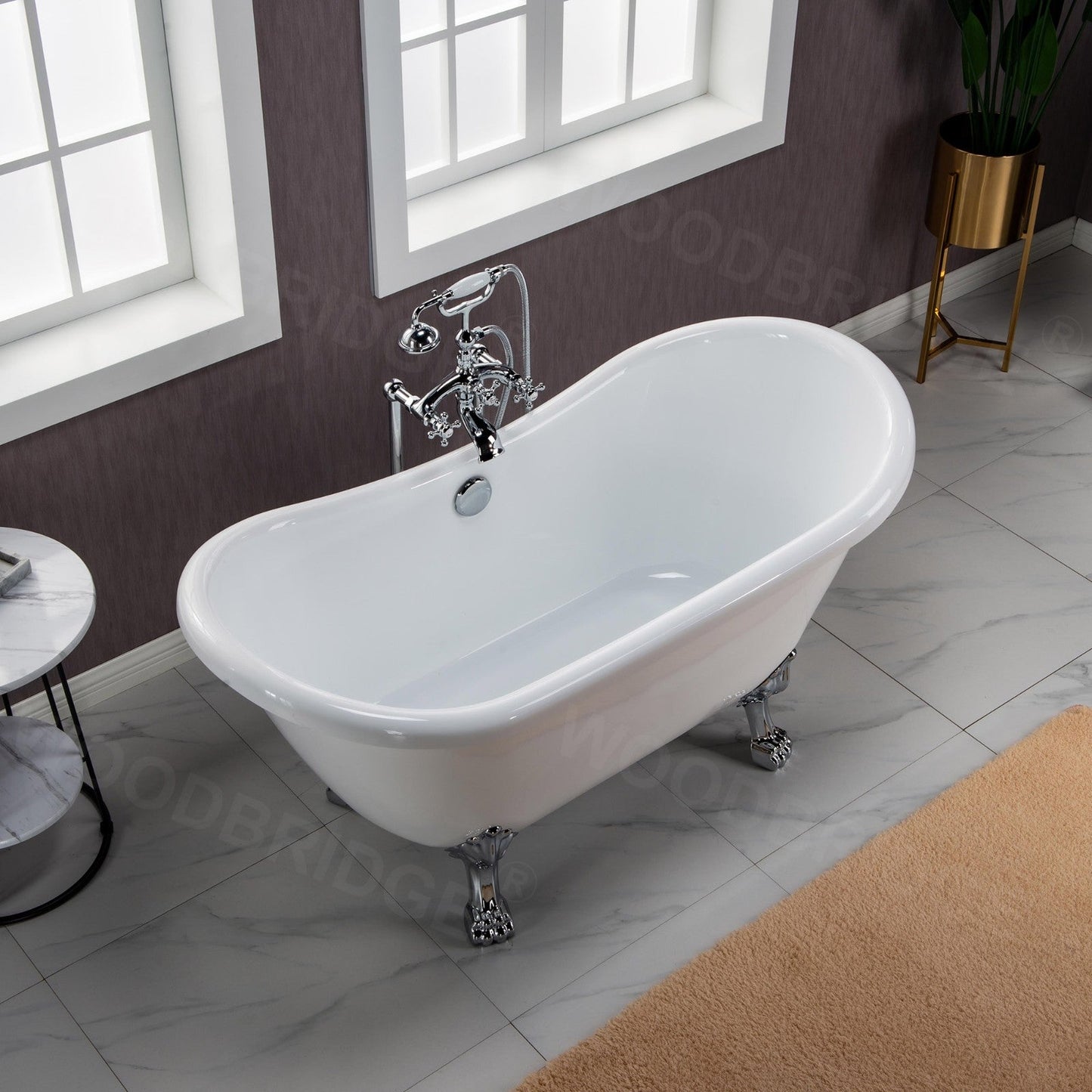 WOODBRIDGE 59" Heavy Duty Acrylic Double Slipper Clawfoot Bath Tub
