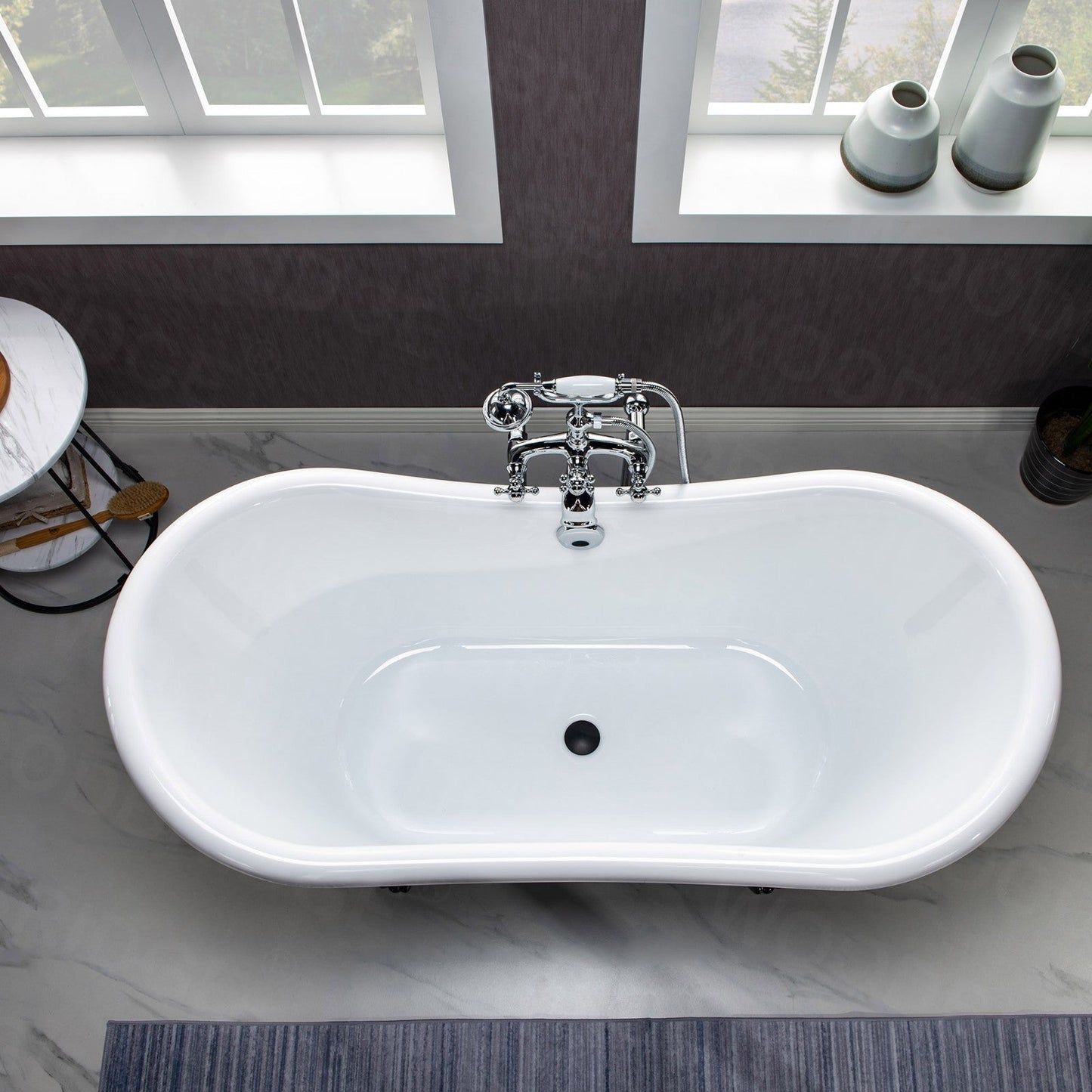 WOODBRIDGE 59" Heavy Duty Acrylic Double Slipper Clawfoot Bath Tub