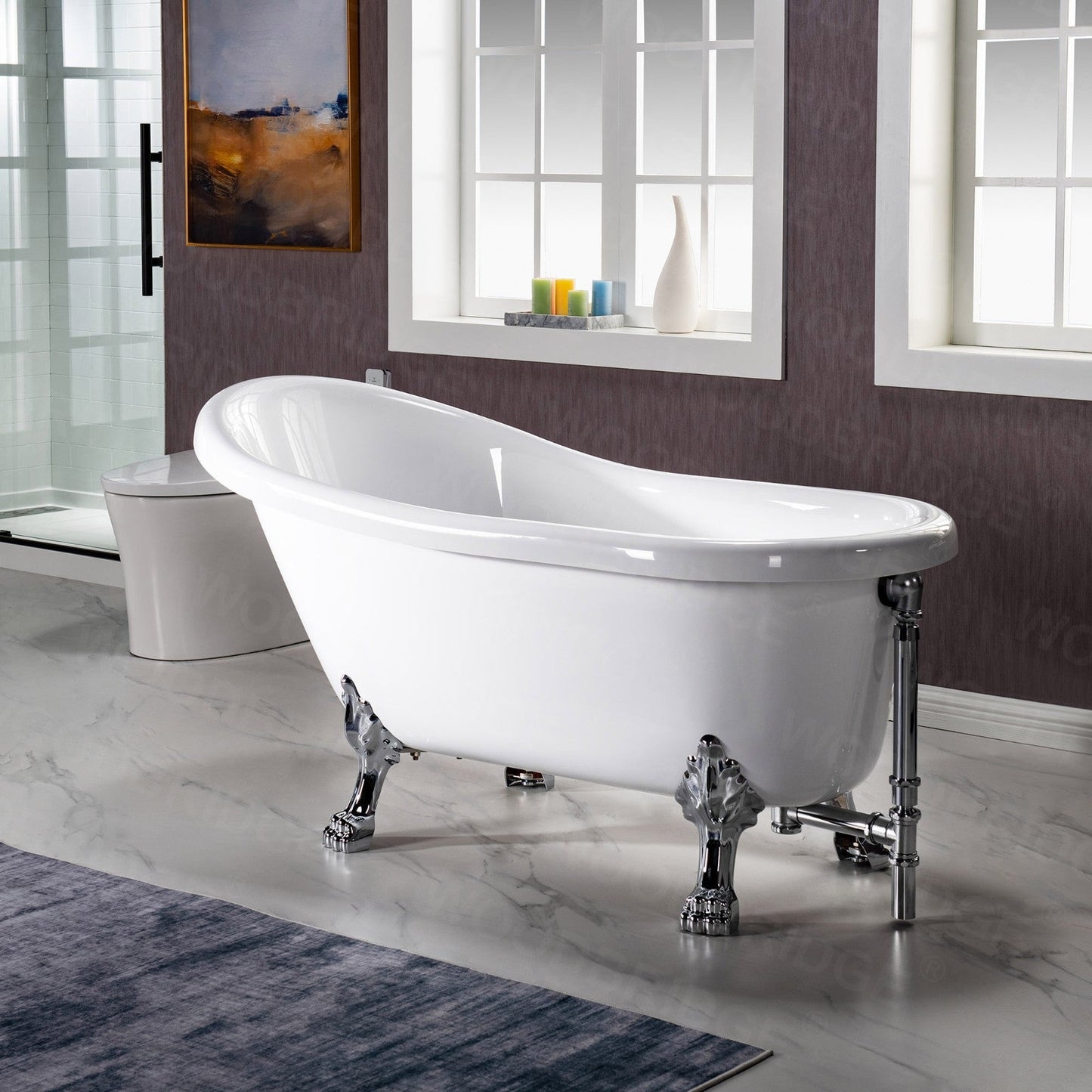 WOODBRIDGE 59" Heavy Duty Acrylic Slipper Clawfoot Bath Tub