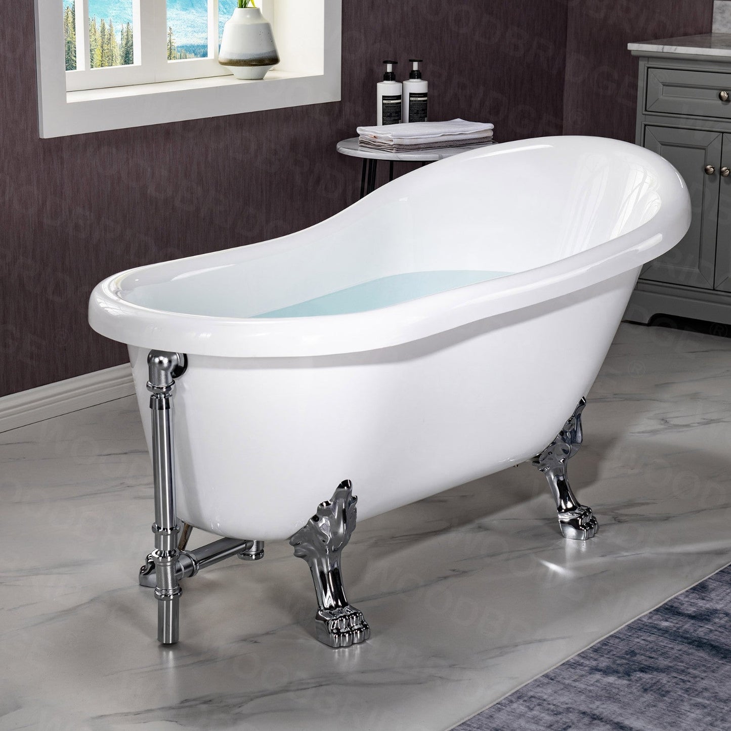 WOODBRIDGE 59" Heavy Duty Acrylic Slipper Clawfoot Bath Tub