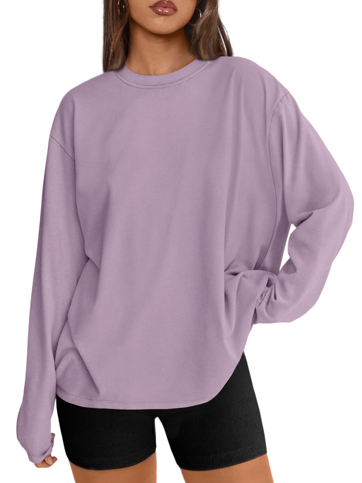 Big & Tall Clothing - Women's Oversized Long Sleeve T-Shirt Basic Crewneck Tee Fall Casual Top