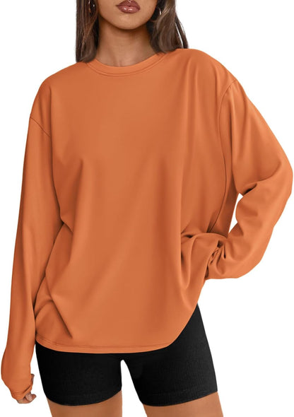 Big & Tall Clothing - Women's Oversized Long Sleeve T-Shirt Basic Crewneck Tee Fall Casual Top