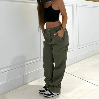 CargoMuse™ – High Waist Straight-Leg Utility Jeans for Women