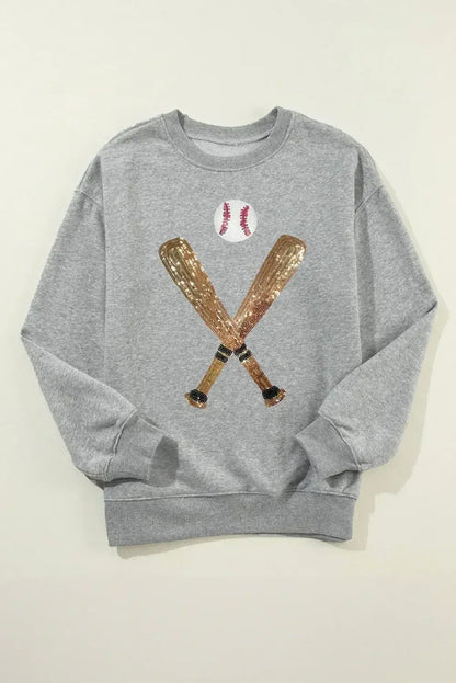 Gray Sequin Baseball Sweatshirt – Sparkle & Comfort | Femstylo