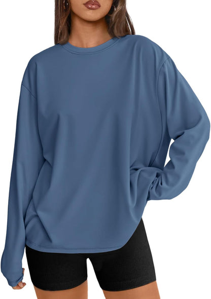 Big & Tall Clothing - Women's Oversized Long Sleeve T-Shirt Basic Crewneck Tee Fall Casual Top