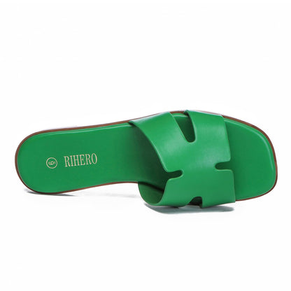 Women's Dressy Flat Sandals - Comfortable Slip On Leather Slide Sandals