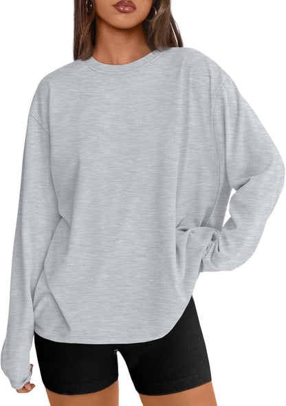 Big & Tall Clothing - Women's Oversized Long Sleeve T-Shirt Basic Crewneck Tee Fall Casual Top