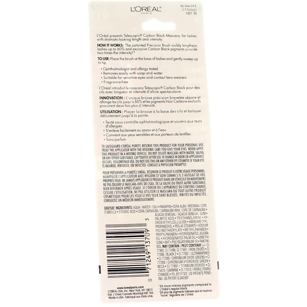 2-PACK L'Oreal Paris Telescopic Mascara, Carbon Black [935] 0.27 oz
