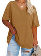 Cato Fashions Online - Women's Plus Size V-Neck Cotton T-Shirts - Summer Half Sleeve Casual Loose Fit Tunic Tops