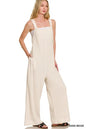 Zenana Knit Waffle Wide Leg Overalls in Beige