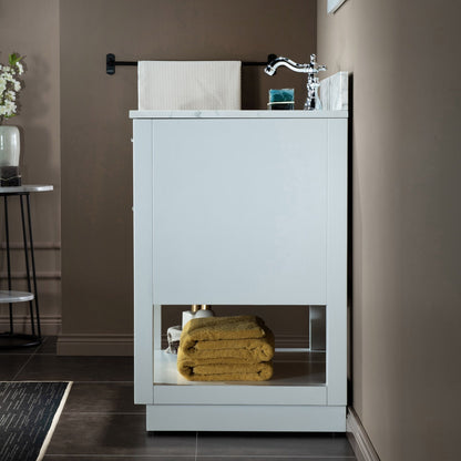 WOODBRIDGE Venice 30"x21"x33" Solid Wood Bath Vanities Side Cabinet in White with Brushed Nickel Trim and Engineered Stone Composite Vanity Top in Carrara White 3 Pre-Drilled Holes for 8-inch Widespread Faucet.