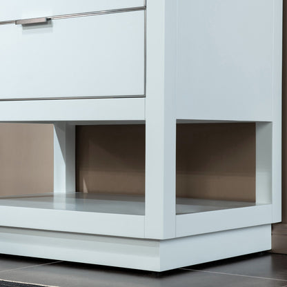 WOODBRIDGE Venice 30"x21"x33" Solid Wood Bath Vanities Side Cabinet in White with Brushed Nickel Trim and Engineered Stone Composite Vanity Top in Carrara White 3 Pre-Drilled Holes for 8-inch Widespread Faucet.