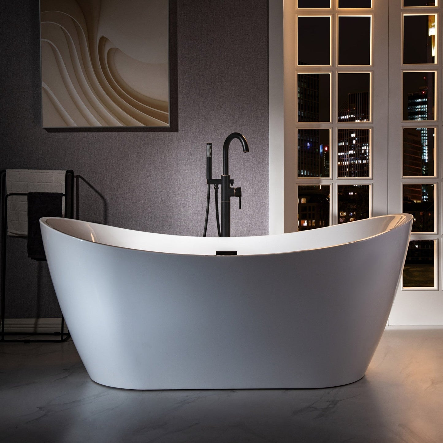 WOODBRIDGE F0023BNRD Contemporary Single Handle Floor Mount Freestanding Tub Filler Faucet with Cylinder Shape Hand shower