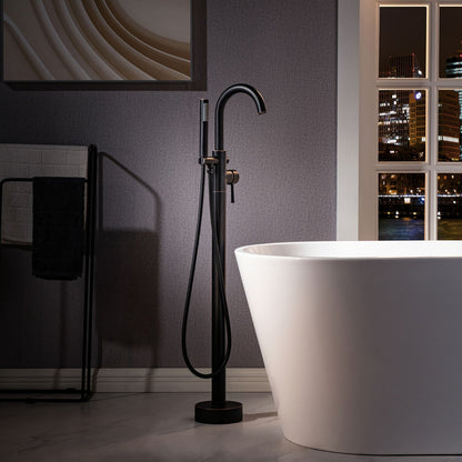 WOODBRIDGE F0023BNRD Contemporary Single Handle Floor Mount Freestanding Tub Filler Faucet with Cylinder Shape Hand shower