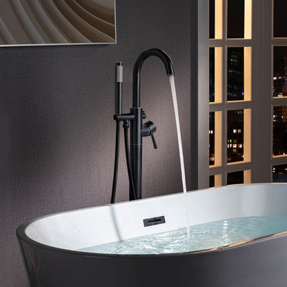 WOODBRIDGE F0023BNRD Contemporary Single Handle Floor Mount Freestanding Tub Filler Faucet with Cylinder Shape Hand shower