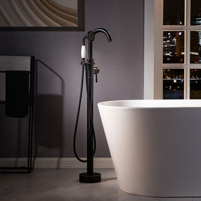 WOODBRIDGE F0023BNVT Fusion Single Handle Floor Mount Freestanding Tub Filler Faucet with Telephone Hand shower