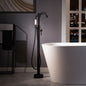 WOODBRIDGE F0023BNVT Fusion Single Handle Floor Mount Freestanding Tub Filler Faucet with Telephone Hand shower