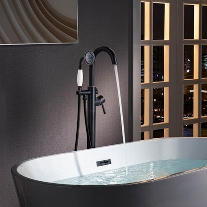 WOODBRIDGE F0023BNVT Fusion Single Handle Floor Mount Freestanding Tub Filler Faucet with Telephone Hand shower