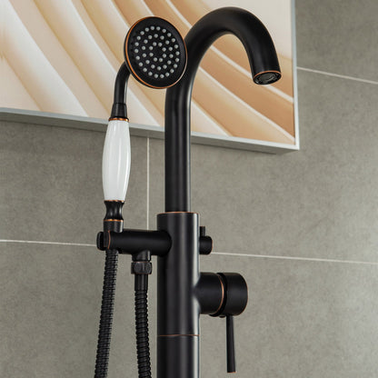 WOODBRIDGE F0023BNVT Fusion Single Handle Floor Mount Freestanding Tub Filler Faucet with Telephone Hand shower