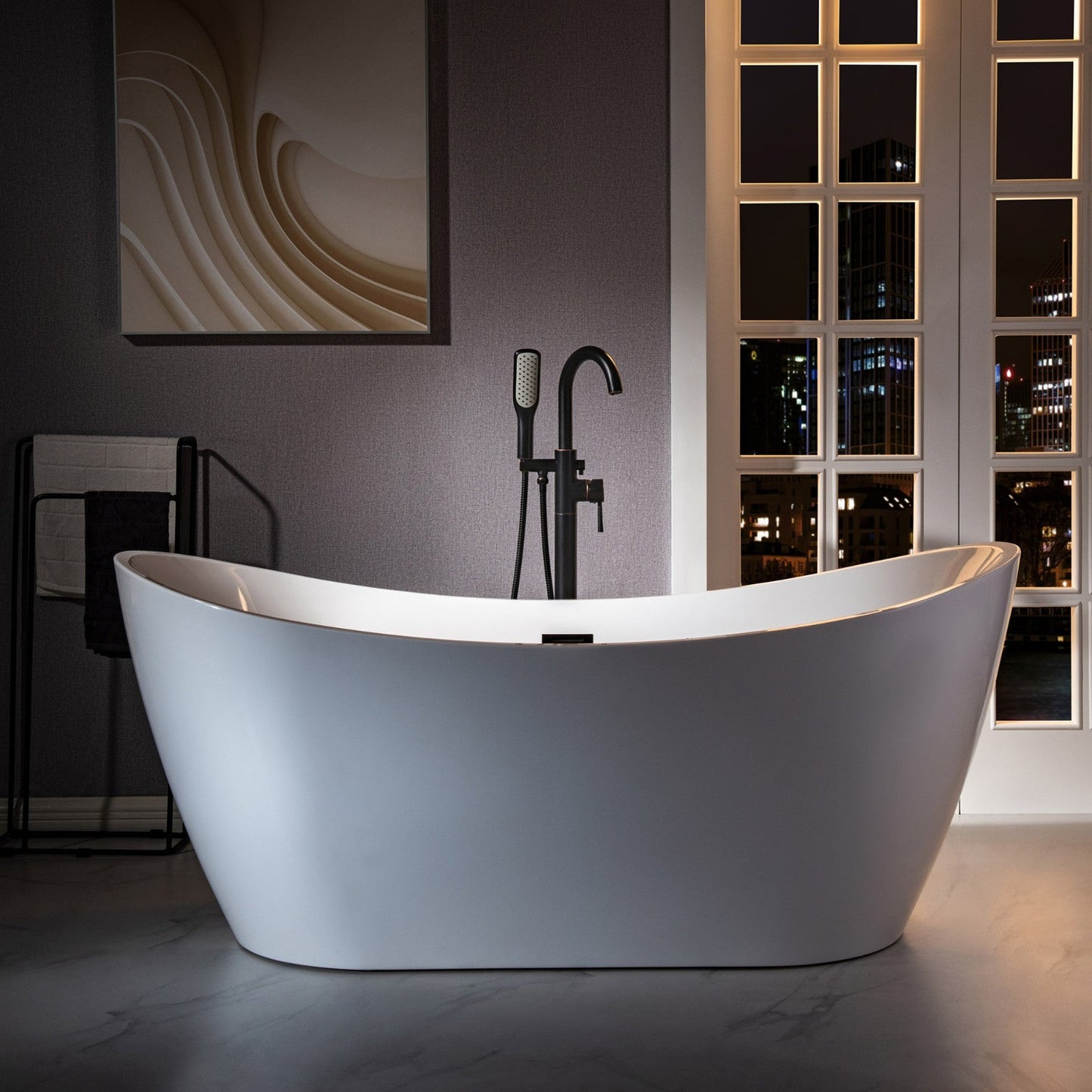 WOODBRIDGE F0023BNSQ Fusion Single Handle Floor Mount Freestanding Tub Filler Faucet with Square Comfort Grip Hand Shower