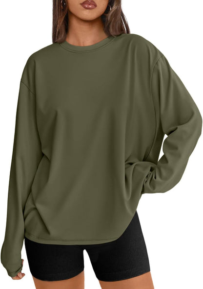 Big & Tall Clothing - Women's Oversized Long Sleeve T-Shirt Basic Crewneck Tee Fall Casual Top