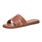 Women's Dressy Flat Sandals - Comfortable Slip On Leather Slide Sandals