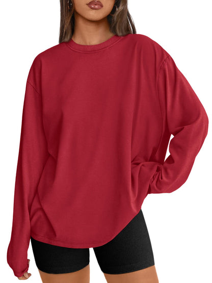 Big & Tall Clothing - Women's Oversized Long Sleeve T-Shirt Basic Crewneck Tee Fall Casual Top