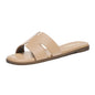 Women's Dressy Flat Sandals - Comfortable Slip On Leather Slide Sandals